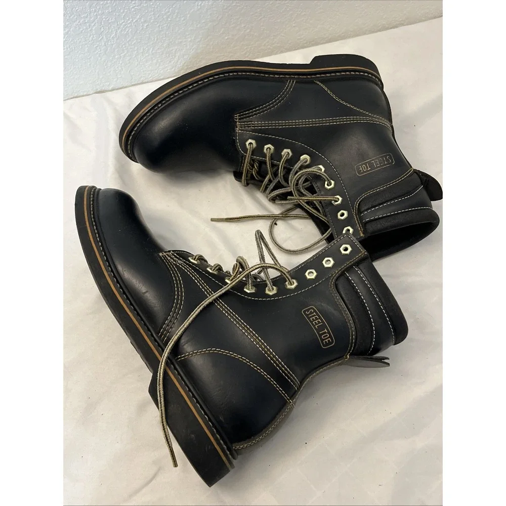 Ramrods Steel Toe Work Boots Black Leather Safety Mens Shoes Size‎ 9.5D 46797